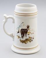 Hollóházi vadászmintás korsó, jelzett, m: 17 cm