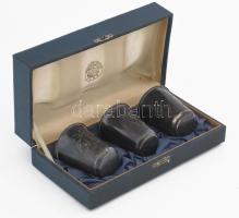 Orosz ezüst (Ag) pálinkás pohár szett, 3 darab pohár díszdobozban, jelzett, nettó: 162g