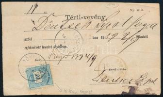 1889 Színes számú 10kr Térti vevényen Szeged - "TŐKE-TEREBES"