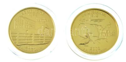 Amerikai Egyesült Államok 2001D 1/4$ "50 állam - Kentucky" aranyozott + 2002D 1/4$ "5...