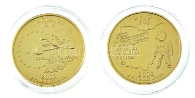 Amerikai Egyesült Államok 2002P 1/4$ "50 állam - Ohio" aranyozott + 2002D 1/4$ "50 ál...