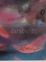 Kőrösi Papp Kálmán (1940): Bika, 1995. Színes tus, papír, jelezve jobbra lent. Plexiüvegezett keretb...