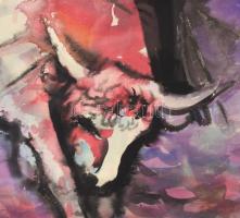 Kőrösi Papp Kálmán (1940): Bika, 1995. Színes tus, papír, jelezve jobbra lent. Plexiüvegezett keretb...