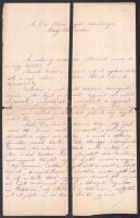 1879 Arany Jánosnak írt levél az Országos Nőképző Egylet választmányától. Kézzel beírt 2 oldal erősen sérült