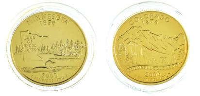 Amerikai Egyesült Államok 2005D 1/4$ "50 állam - Minnesota" aranyozott + 2006P 1/4$ "...