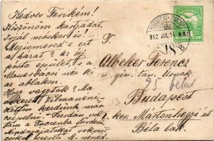 1912 Dömsöd, M. kir. postahivatal. photo + "BUDAPEST-ZIMONY 18." vasúti mozgóposta (fl)