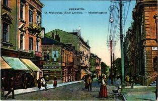 1915 Przemysl, Ul. Mickiewicza (Trakt Lwowski) / street, shops + "K. und k. Spitalszug No."