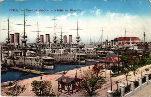 1912 Pola, K.u.K. Kriegsmarine Schiffe in Reserve / Navi in Riserva / Osztrák-Magyar Haditengerészet csatahajói Polában a tartalék kikötőben / Austro-Hungarian Navy battleships in the reserve dock near the Pula shipyard. Costalunga 5449.