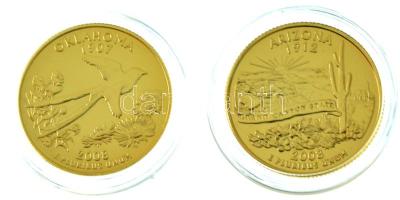 Amerikai Egyesült Államok 2008D 1/4$ "50 állam - Oklahoma" aranyozott + 2008P 1/4$ "5...