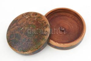Régi fadoboz, kézzel festett, kopott d: 15 cm
