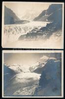 cca 1910-1920 Morteratsch (Svájc) és Mer de Glace (Franciaország) gleccserek, 2 db fotó, a hátoldalon feliratozva, az egyik szélén kis szakadással, 12x9 cm