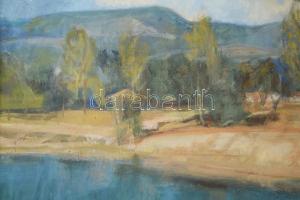 Zirkelbach László (1916-?): Sóderbánya tó. Olaj, vászon, jelzett. Dekoratív fakeretben. 50x70 cm