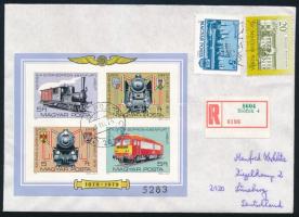 1979 100 éves a Győr-Sopron-Ebenfurti vasút vágott blokk ajánlott levélen (5.500)