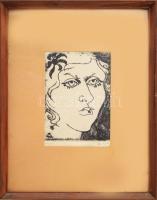M. Tóth Ágota (-): Leányfej. Rézkarc, papír, jelzett, 21x16 cm. Üvegezett fakeretben