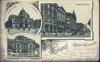Budapest a Népszínházzal, a Vígszínházzal és a Nemzeti Színházzal litho