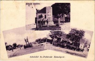 1940 Zámoly, Hősök szobra, Új utca, Hangya szövetkezet üzlete és saját kiadása (fl)