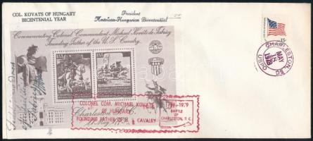 1979/A1 Fabriczy Kováts Mihály- amerikai lovasság alapítója - emlékív levélre ragasztva, amerikai kiadás R! / souvenir sheet on cover