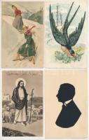 40 db RÉGI motívum képeslap vegyes minőségben, lithokkal: hölgyek és üdvözlő