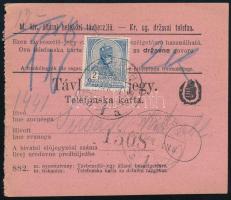 1916 Távbeszélőjegy Turul 2k bélyeggel "ZAGREB"