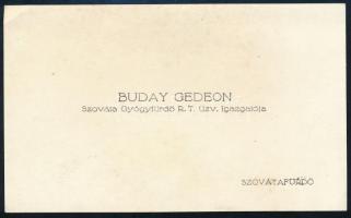 1943 Buday Gedeon Szováta Gyógyfürdő Rt. üzv. igazgatójának névjegykártyája, hátoldalon saját kézzel írt soraival