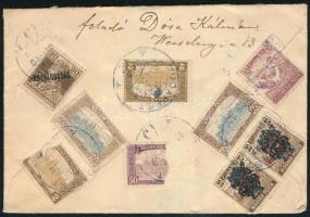 1920 Ajánlott levél Budapestről Bécsbe 11 db bélyeggel (5 bélyeg sérült / 5 stamps damaged)