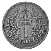 Ausztria 1892. 1K Ag "Ferenc József" T:VF-F, patina R! Austria 1892. 1 Corona Ag "Franz Joseph" C:VF-F, patina R! Krause KM#2804