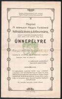 1921 Meghívó a debreceni Kegyes Tanítórend kétszáz éves jubileumára. Iványi Béla (1878-1964) jog- és művelődéstörténész, levéltáros, politikus részére, szecessziós ornamentikával díszített, 2 sztl. oldal