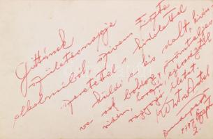 Kontra Antal (1932-2020) hegedűművész kottás fotója, hátoldalon autográf soraival és dedikációjával,...