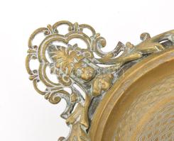 Antik alpakka kínáló maszkos fogókkal, kis ütődéssel, 37x21 cm