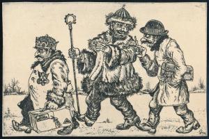 Gácsi Mihály (1926-1987): Három királyok. Rézkarc, papír, jelzett a dúcon, körbevágva, 10x15 cm