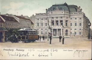 Pozsony city theater with tram