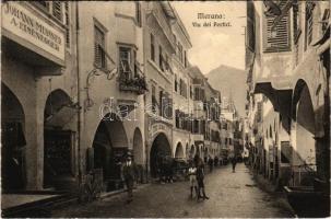 Merano, Meran (Südtirol); Via dei Portici / street, shops of Johann Mussner, A. Eisenegger