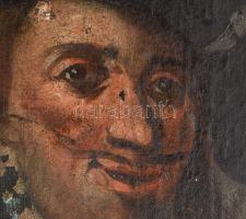 Jelzés nélkül, feltehetően XVIII. sz. magyar festő, 2 db mű: Katona és férfi portré. Olaj, vászon, k...