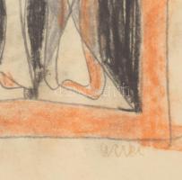 Aczél Ilona (1929-2000): Falkép terv. Ceruza, kréta, papír, jelzett. Üvegezett fakeretben. 21x27 cm