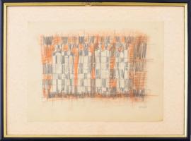 Aczél Ilona (1929-2000): Falkép terv. Ceruza, kréta, papír, jelzett. Üvegezett fakeretben. 21x27 cm.