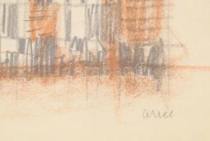 Aczél Ilona (1929-2000): Falkép terv. Ceruza, kréta, papír, jelzett. Üvegezett fakeretben. 21x27 cm