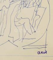 Aczél Ilona (1929-2000): Bulizó társaság. Golyóstoll, papír, jelzett. Üvegezett fakeretben. 18x23,5 ...