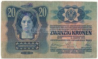 1913. 20K "018246 2284" kék felülbélyegzéssel T:F, pici lyuk a kereszthajtásnál, pici szak...