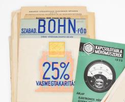 cca 1900-1940 Nagy reklám tétel, főleg fejléces számlák, reklám nyomtatványok, levélpapírok 100 db