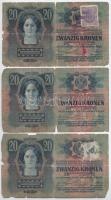 1913. 20K (3x) mind felülbélyegzéssel, egyik szlovén bélyeggel, az egyiken a bélyeg tépett helye T:V...