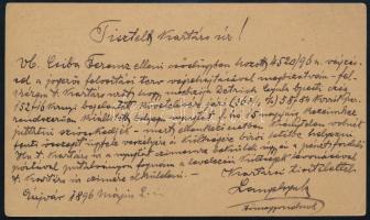1896 Ajánlott 2kr díjjegyes levelezőlap Színesszámú 10kr kiegészítéssel "ÉRSEKÚJVÁR" - &qu...