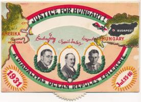 1931 Justice for Hungary! A diadalmas óceánrepülés emlékére. Magyar Sándor navigátor, Endresz György...