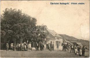 1917 Retteg, Reteag; Fő tér, Leon Antal üzlete, piac / main square, shop, street market + "K.u.k. Kgl. Arbt. Komp. 1051." (felszíni sérülés / surface damage)