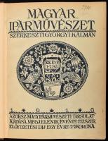 1916 Magyar Iparművészet folyóirat teljes évfolyama: XIX. évf. 1-8. sz. Szerk.: Györgyi Kálmán. Bp., 1916, O. M. Iparművészeti Társulat. Benne I. Ferenc József gyászjelentésével; Erzsébet királyné (Sisi) emlékmű-pályázattal kapcsolatos írásokkal (Éber László, Körösfői-Kriesch Aladár, Végh Gyula). Félvászon-kötésben, nagyrészt jó állapotban, ex libris-szel.