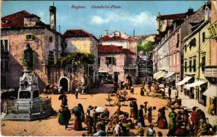 1912 Dubrovnik, Ragusa; Gundulic-Platz / market square, statue (Rb)