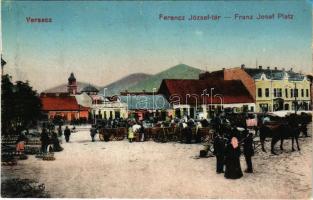 1918 Versec, Vrsac; Ferenc József tér, piac, üzletek. Gábor Lajos kiadása / square, market, shops (r)