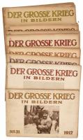 Der Grosse Krieg in Bildern. No. 31-34., 36-39., 41-43., 45. (12 db). Berlin, 1917-1918, Verlag von Georg Stilke. Gazdag fekete-fehér fotóanyaggal illusztrálva. Német nyelven. Kiadói tűzött papírkötés, változó állapotban, kisebb sérülésekkel.