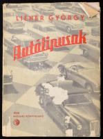 Liener György: Autótípusok. Bp., 1958., Műszaki,264 p. Gazdag fekete-fehér fotóanyaggal illusztrált. Kiadói papírkötés, szakadt, kopott, sérült borítóval, az elülső borító felső sarkán szamárfüllel