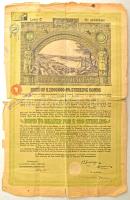 1910 Budapest "Budapest város 4 %-os 2.000.000 Font Sterling kölcsön" angol nyelvű kötvénye 100P-ról, szelvényekkel, felülbélyegzéssekkel, szárazpecséttel T:VG-G Hungary 1910. "City of Budapest Issue of 2.000.000 Sterling Bonds" loan bond about 100 Pounds with coupons, overprint, embossed stamp C:VG-G
