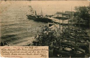 1903 Lovran, Lovrana; Hafen und Molo / kikötő hajókkal, gőzhajó / port with ships, steamship. F. Cretich (EK)